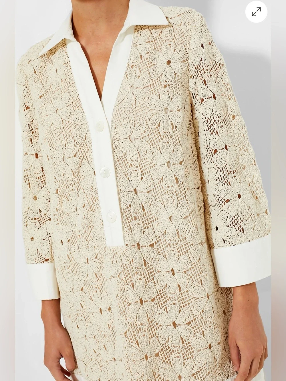Tuckernuck Cream Crochet Shirt-Tunic Coverup - Picture 2 of 11